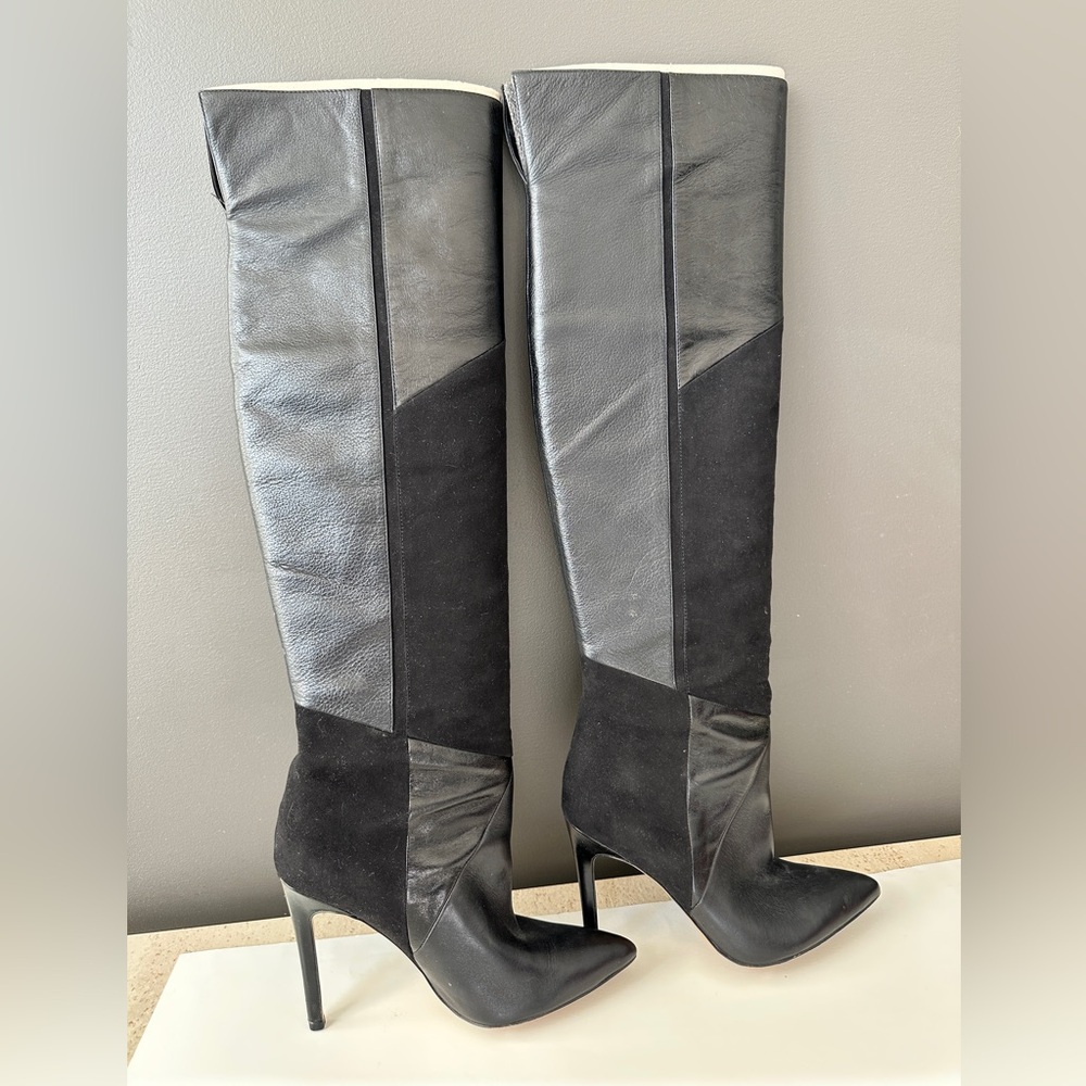 Sleek Black Over the Knee Women's Leather and Suede Boots